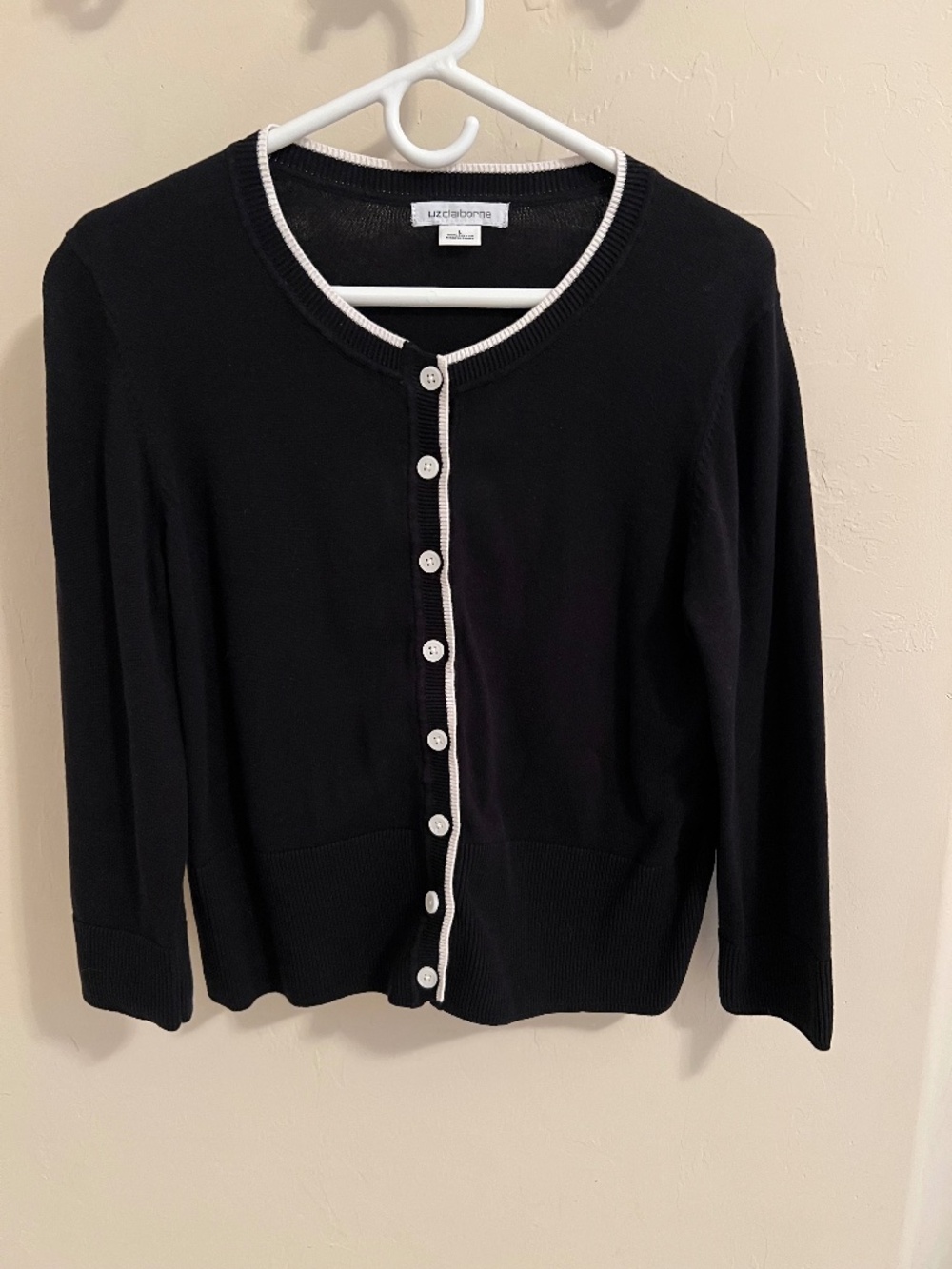 Liz Claiborne Black Cardigan with White Trim